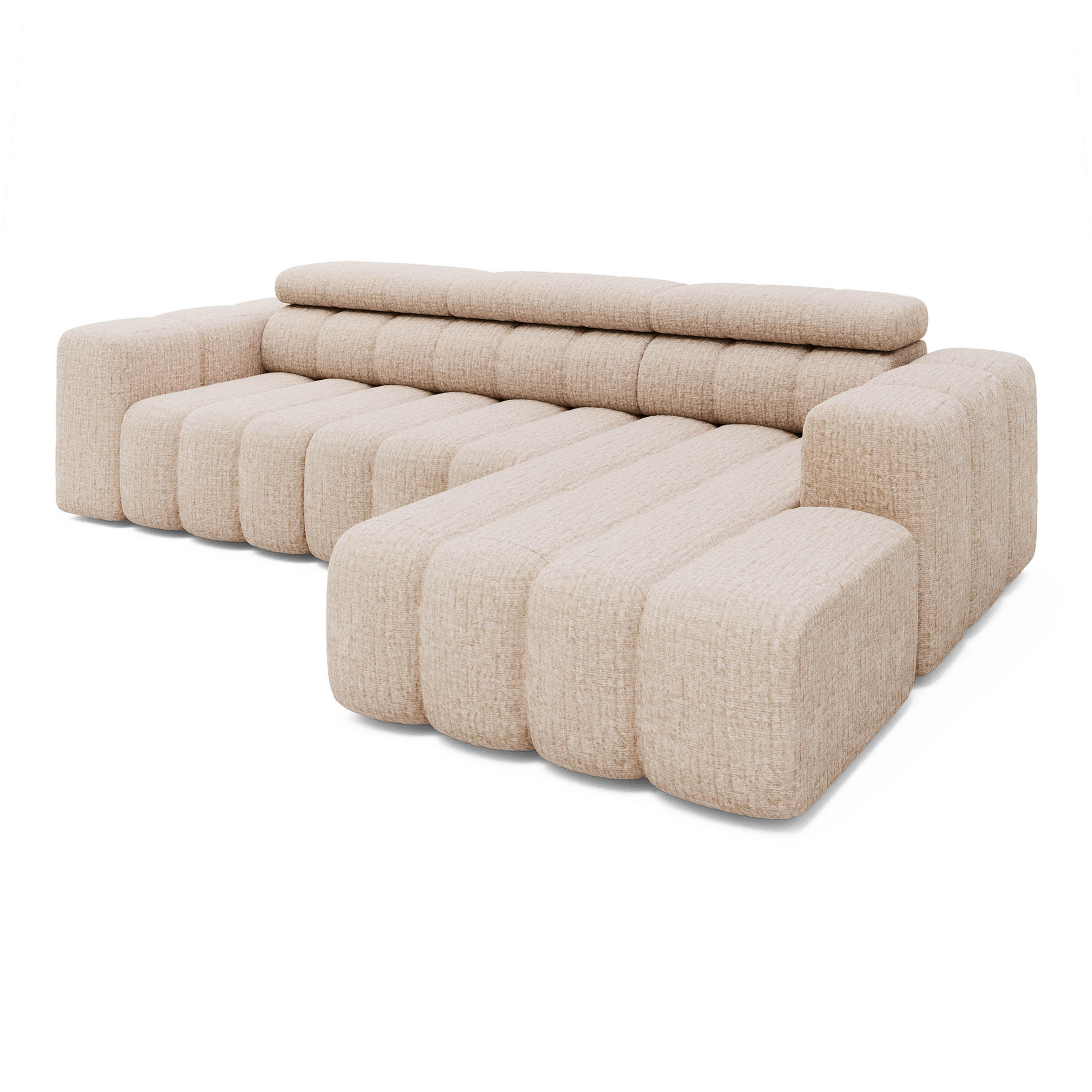 ECKSOFA Ottomane rechts Chenille 289x188x78 beige KONSTANTIN - Beige, Kunststoff (289/188cm) - Massivmoebel24