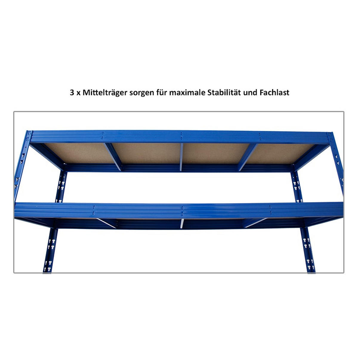 SCHWERLASTREGAL Rhino 200x200x60 cm 4 Spanplatten-Ebenen 8mm Fachlast 500 kg Blau - Blau, Metall (200/200/60cm) - PROREGAL