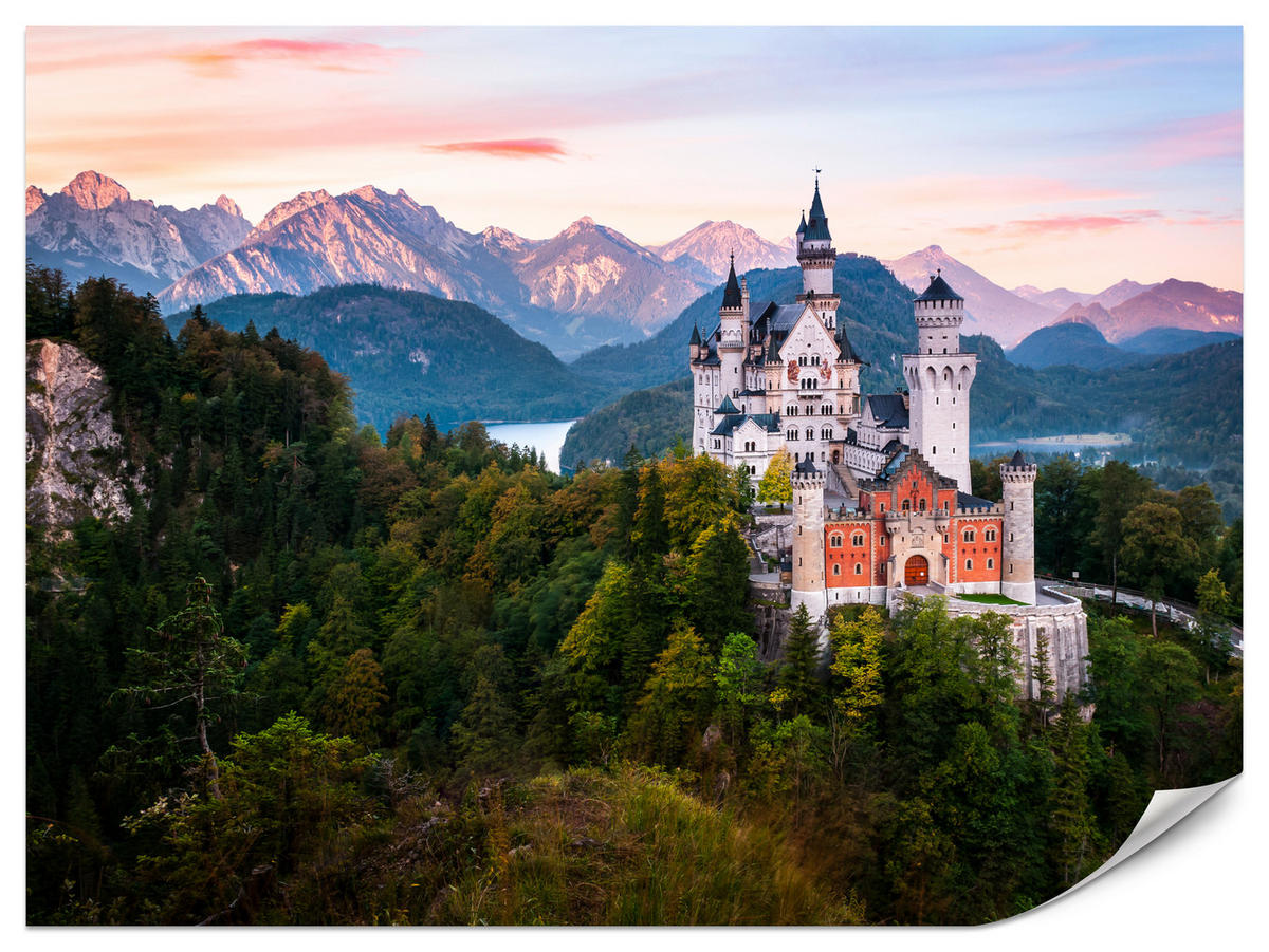 FOTOTAPETE für Schlafzimmer Schloss Bergwald Bäume Grün 150x105 - Multicolor, Papier (150/105cm) - Muralo