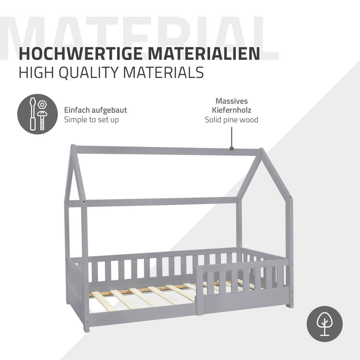 KINDERBETT mit Dach 80x160 cm Hellgrau - Hellgrau, Holz (80/160cm) - ML-DESIGN