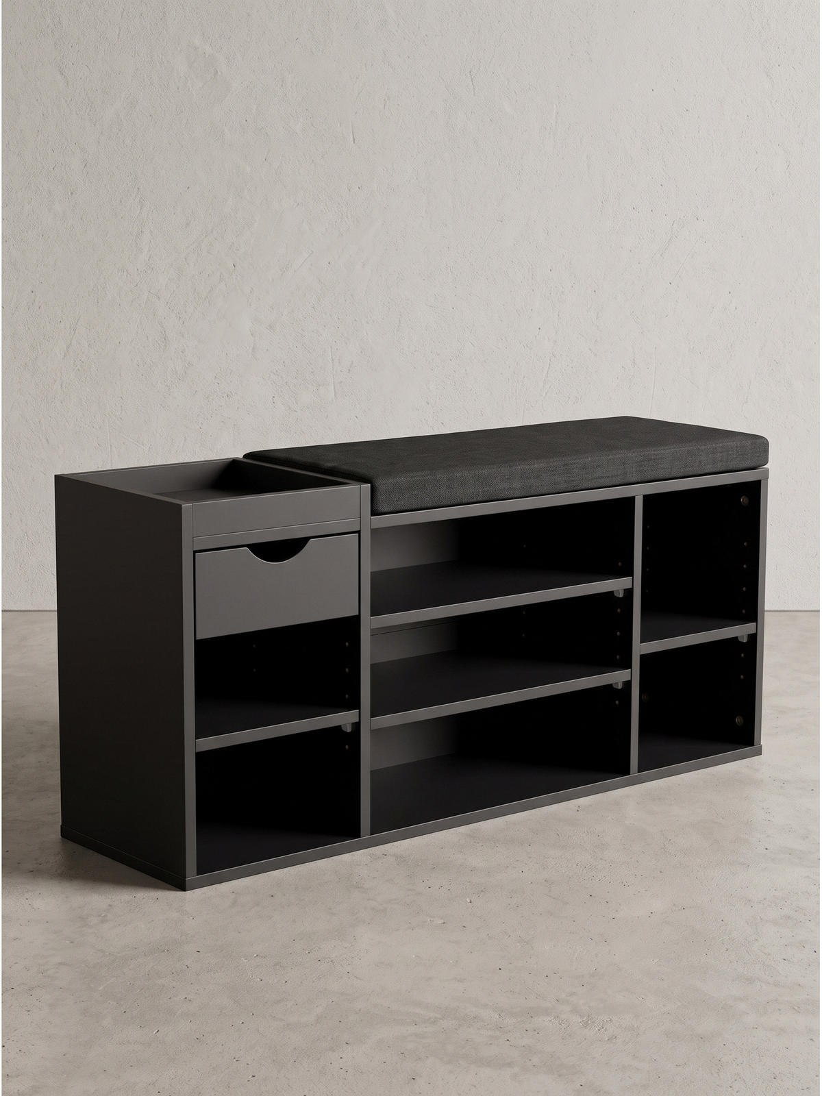 GARDEROBENBANK CARTAGENA, Stoff, Schwarz, 100 x 30 x 45 cm - Schwarz, Holzwerkstoff/Textil (100/45/30cm) - KADIMA DESIGN
