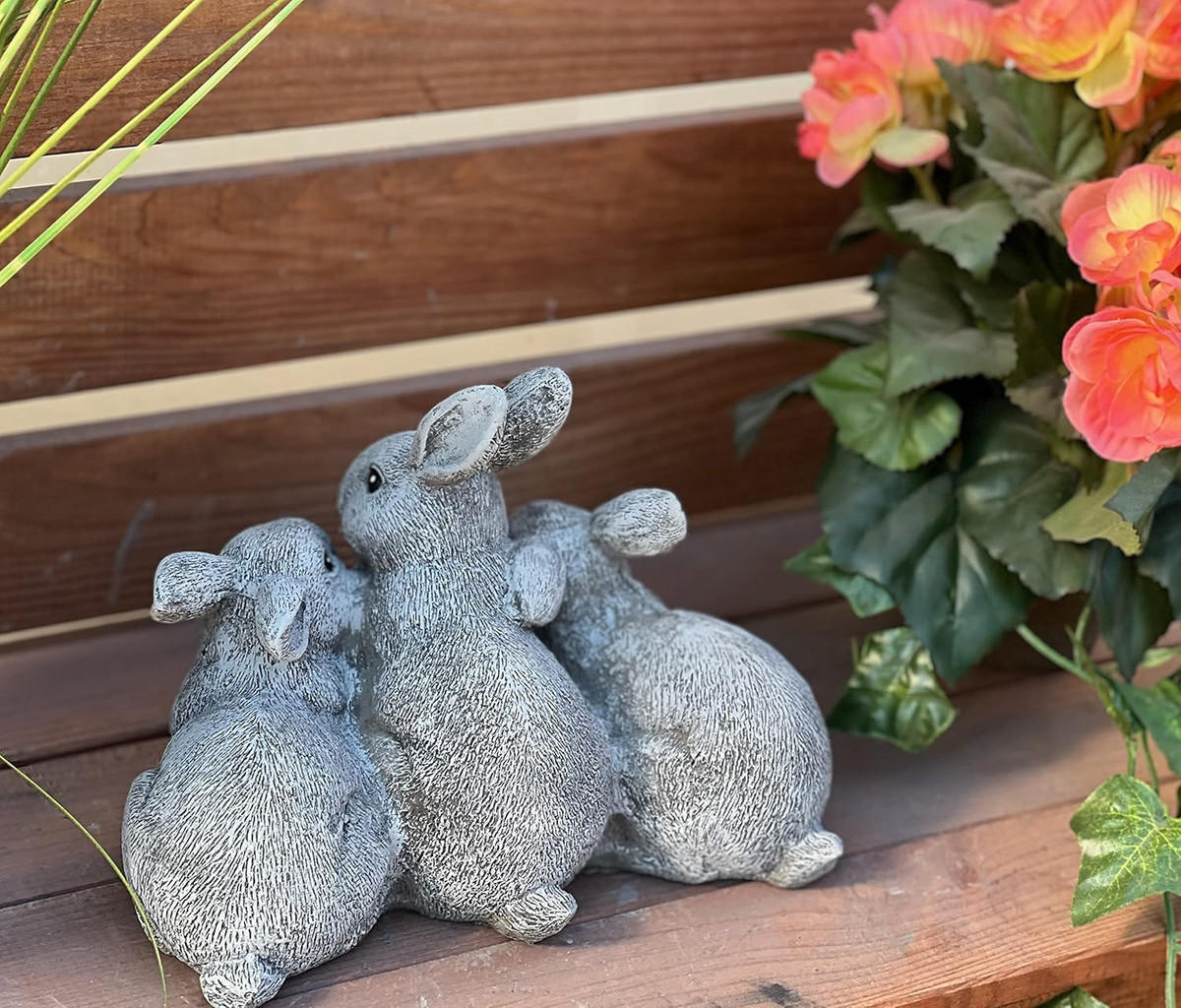 STEINFIGUR 3 Hasen frostfest Hase Steinguss - Grau, Stein (20/15/15cm) - stoneandstyle