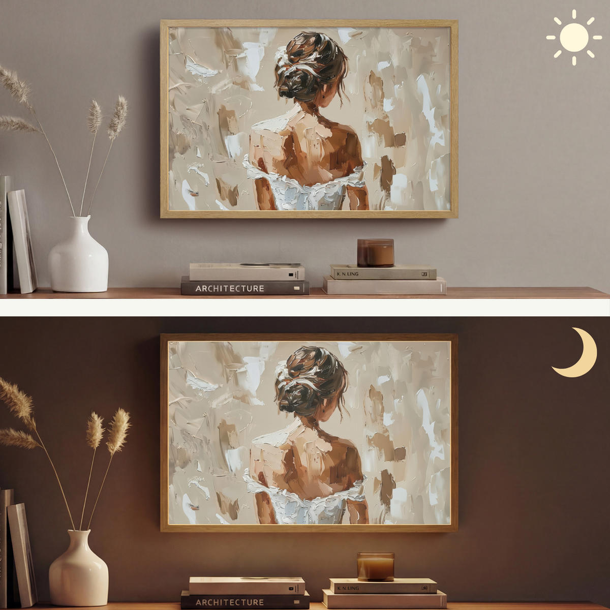 NÁSTĚNNÁ LAMPA S AKUMULÁTOREM Žena - malba - abstraktní - béžová - moderní 60x40 cm - světle hnědá, kompozitní dřevo (60/40/8cm) - OnlyWow