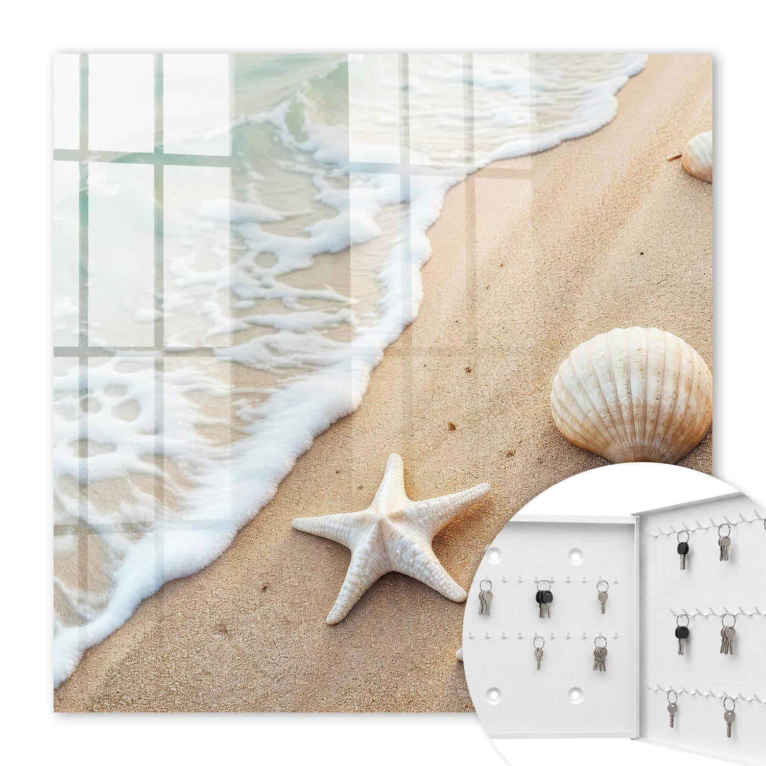 SCHLÜSSELBOX Weiß 30x30 cm – Türöffnung nach rechts - Strandparadies - Beige, Metall (30/30/5cm) - TULUP