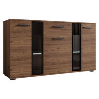 KOMMODE Salsa mit blauer LED Beleuchtung - Nussbaumfarben/Schwarz, Holzwerkstoff/Kunststoff (141/80/41cm) - MIRJAN24