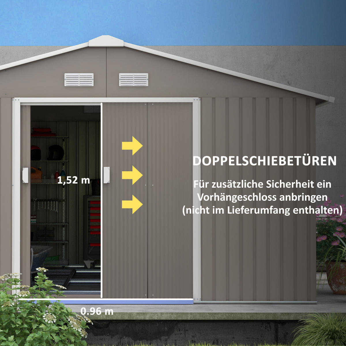 GERÄTEHAUS, Stahl, Hellgrau - Hellgrau, Metall (386/200/340cm) - Outsunny