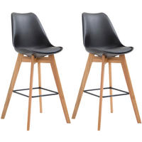 BARHOCKER 2er Set Kunststoff schwarz - Eukalyptusholzfarben/Schwarz, Holz/Kunststoff (48/112/56cm) - CLP