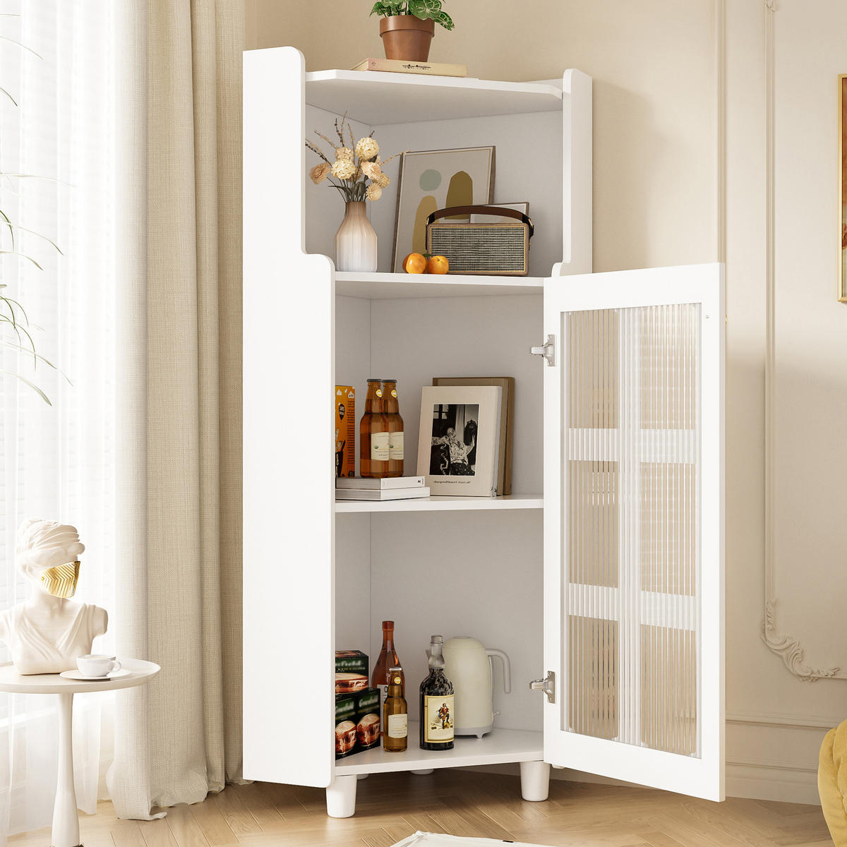 KÜCHENSCHRANK mit LED-Beleuchtung, App-Steuerung, MDF Lackiert, Wohnzimmer Bad, 63,5/124/63,5 cm - Weiß, Kunststoff (25/124/63.5cm) - Rolipo