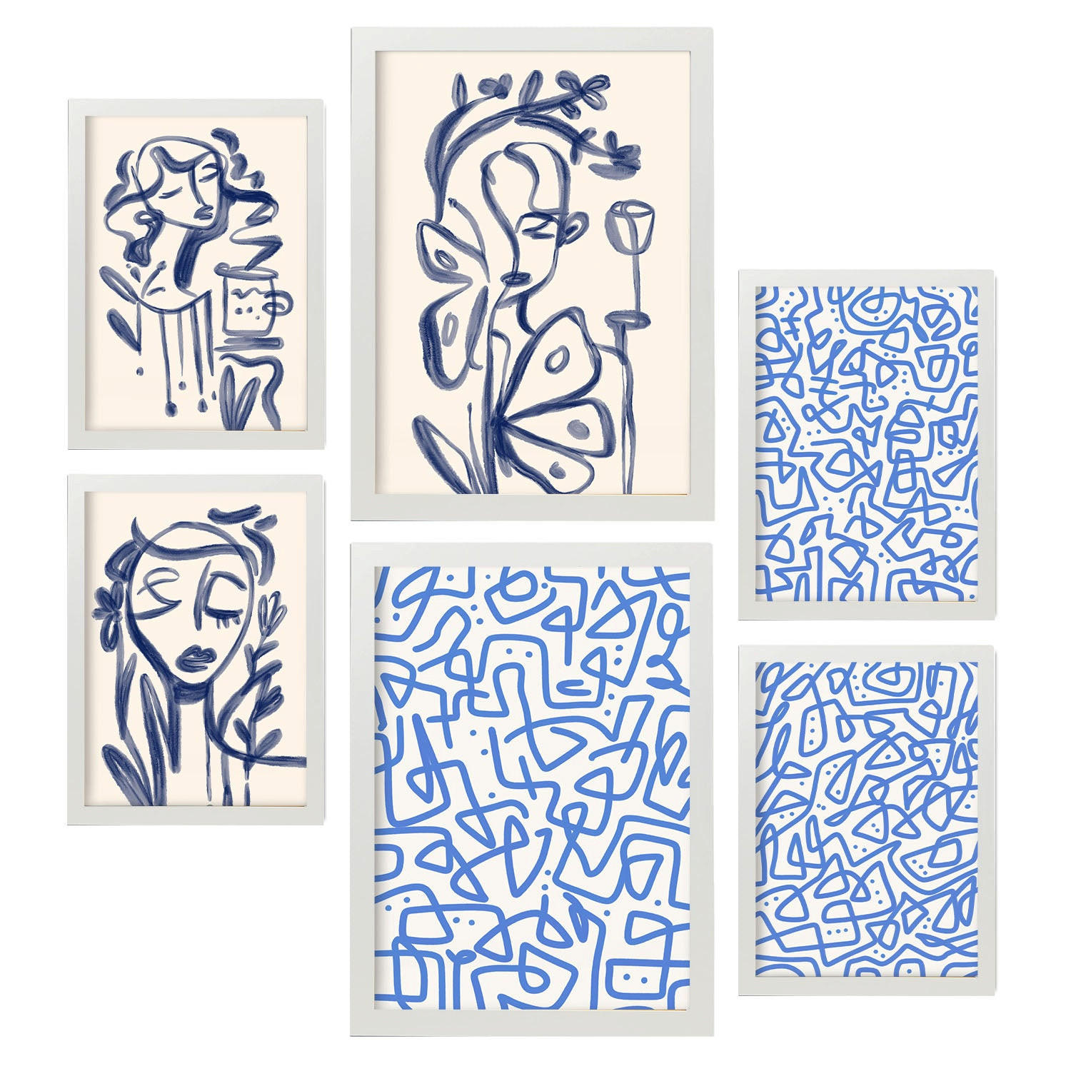 POSTER Set Mit 6 Kunst Löschen In Weibliche Zusammenfassung A3 & A4 Weißer Rahmen - Weiß, Papier (29/3cm) - Nacnic