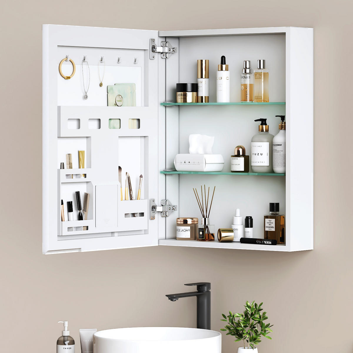 SPIEGELSCHRANK mattweiß 65/50/14,5 cm - Weiß, Glas (50/65/15cm) - EMKE