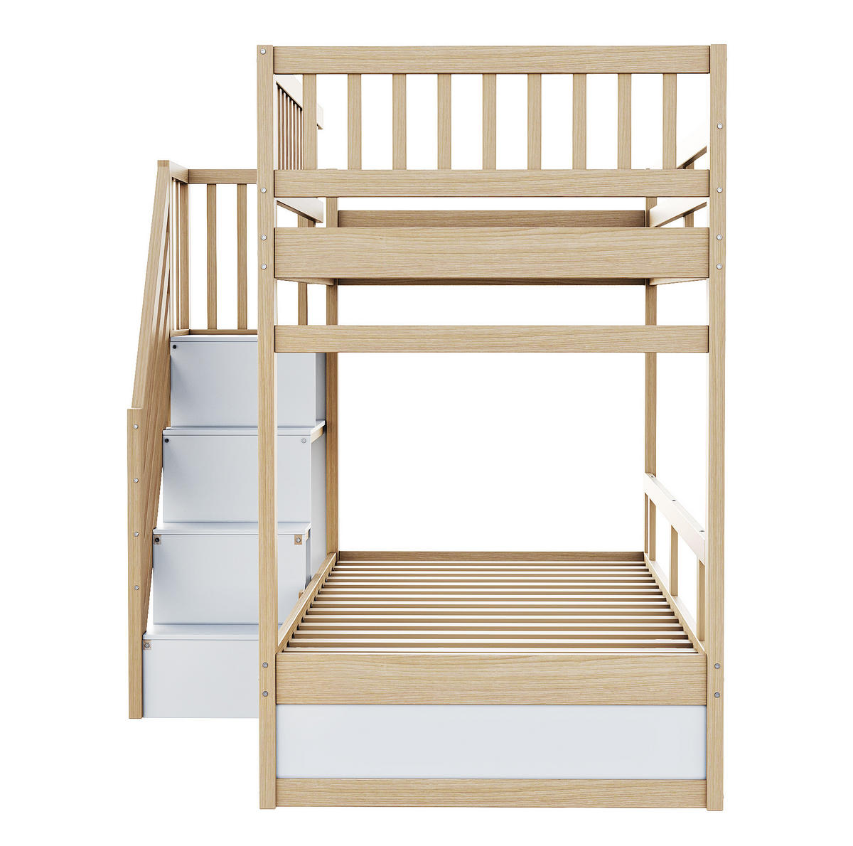 ETAGENBETT aus Kiefernholz 90x200 cm Naturholz/Weiß mit Stauraumtreppe und Schubladen - Naturfarben, Holz (90/200cm) - IVMEU