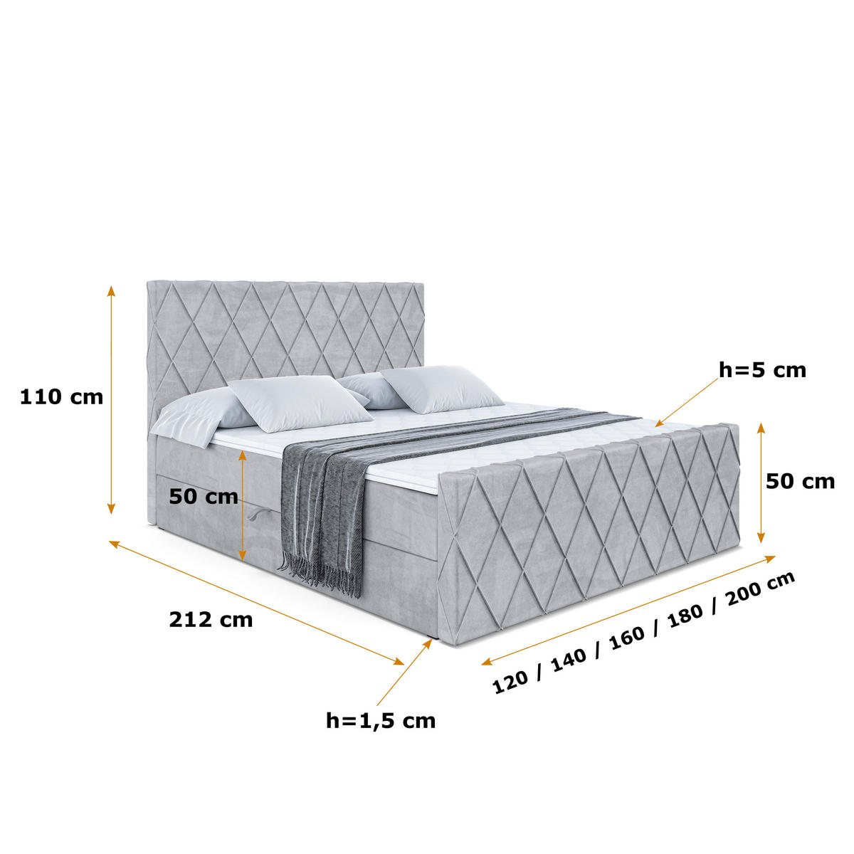 BOXBETT LEPARO-Z - 180 x 200 - H3 - Hellgrau - Grau, Holzwerkstoff (180/200cm) - ALTDECOR