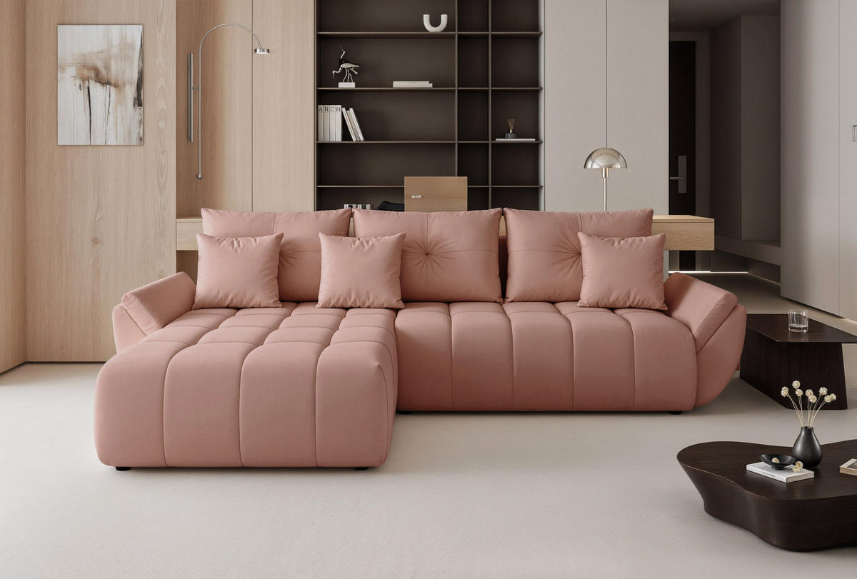 ECKSOFA ARO mit Schlaffunktion und Bettkasten Rosa - Rosa, Holzwerkstoff/Kunststoff (280/190cm) - Idohome