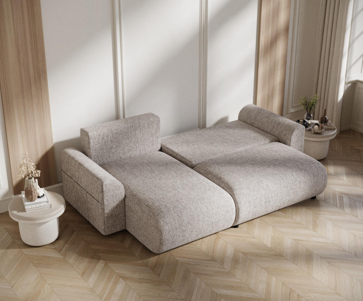ECKSOFA MIT SCHLAFFUNKTION Bodega Hellbraun Webstoff - Hellbraun/Schwarz, Holz/Holzwerkstoff (235/138cm) - Maison de Reve