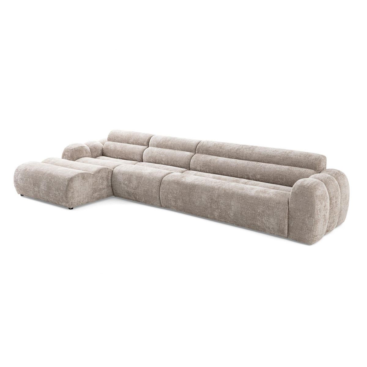 5-SITZER modulares Ecksofa VEER SET 2 Links, 379 x 175 cm, Chenille Webstoff Beige - Beige/Schwarz, Holz/Kunststoff (379/175cm) - Muffo