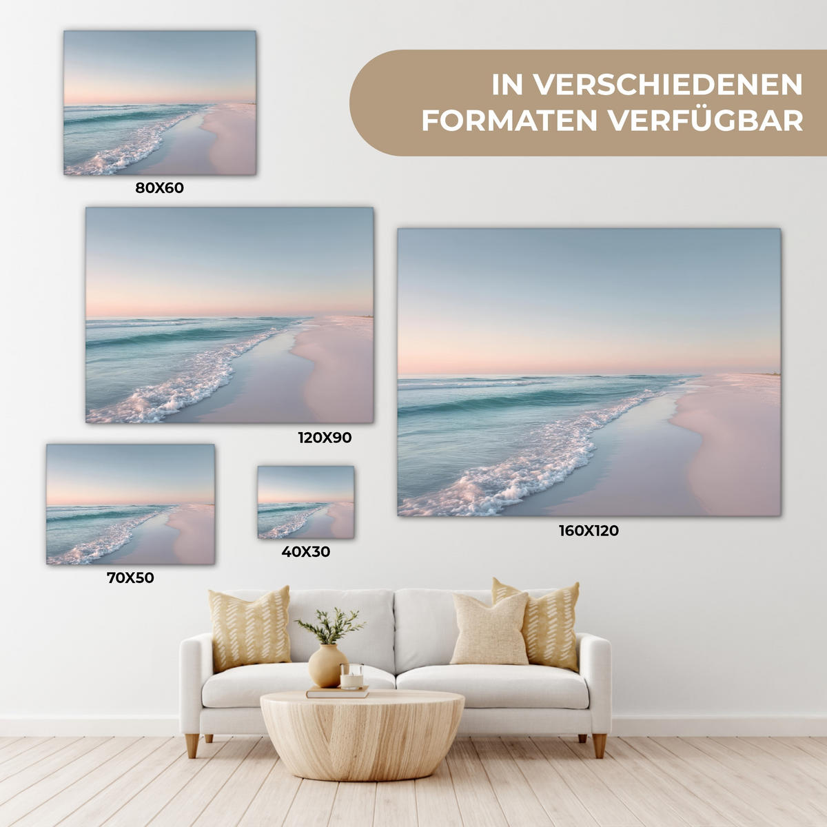 LEINWANDBILD Küstenlinie - Pastell - Wasser Wandbilder 80x60 cm - Pastellblau, Textil (80/60cm) - MuchoWow