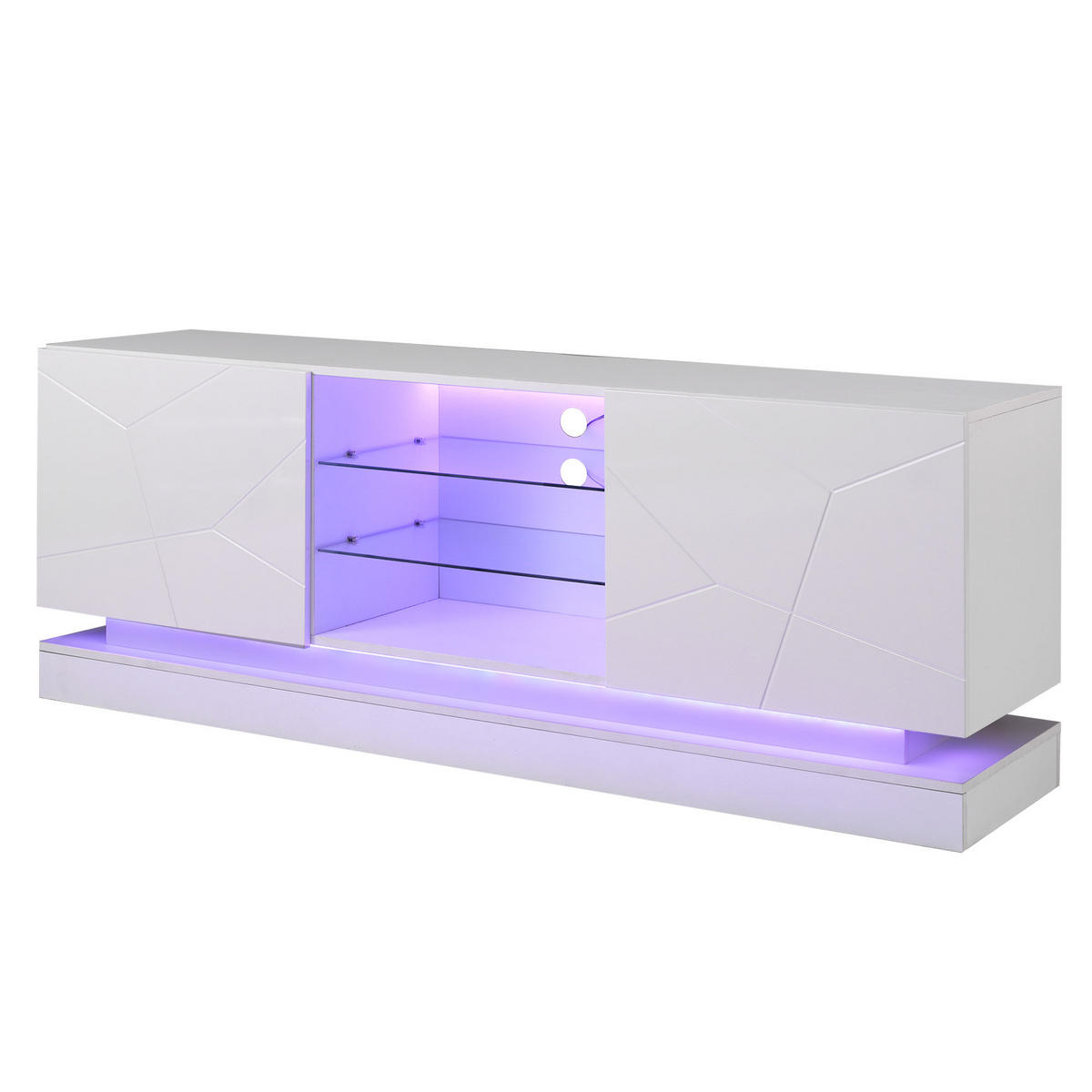 TV-STÄNDER 160/38,5/60 cm weiß Spanplatte mit verstellbarer Glasablage und Silent Hinges - Weiß, Holzwerkstoff (160/60/38.5cm) - OKWISH