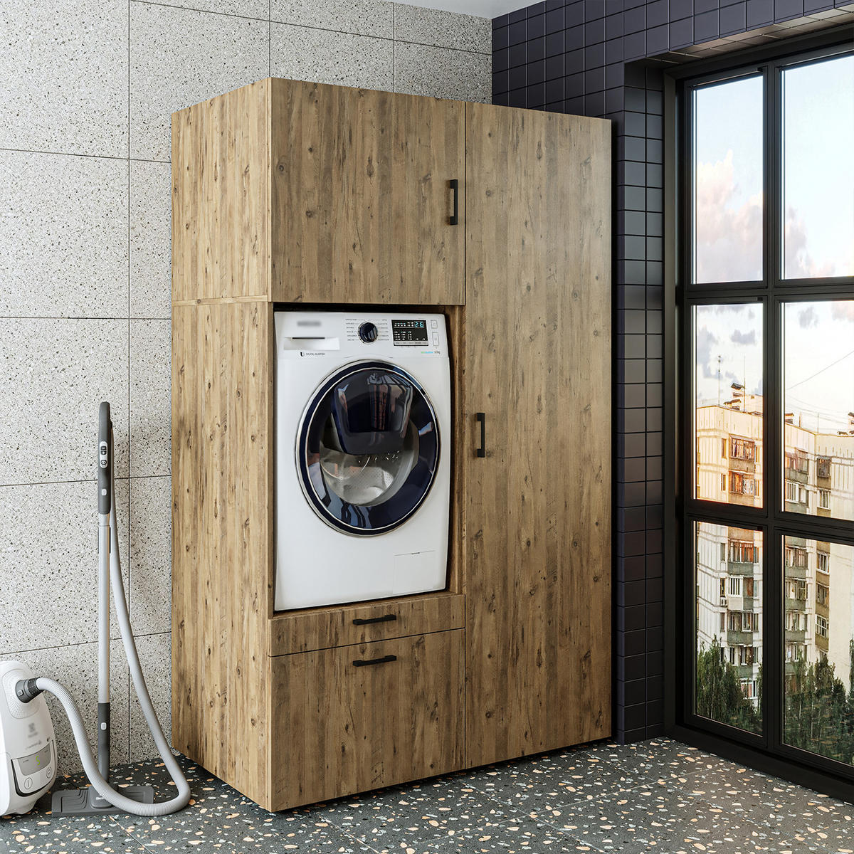 WASCHMASCHINENSCHRANK Serie 2 127cm Breit, 205cm Hoch - Eichefarben, Holzwerkstoff (127/205/67cm)
