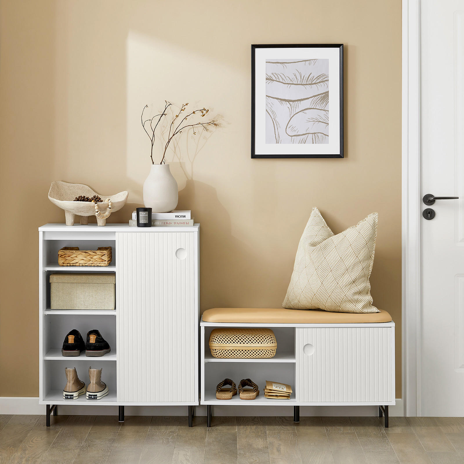 Thumbnail - SoBuy Schuhschrank, Weiß, Holzwerkstoff, Metall, 70x87x37 cm, Garderobe, Schuhaufbewahrung, Schuhschränke