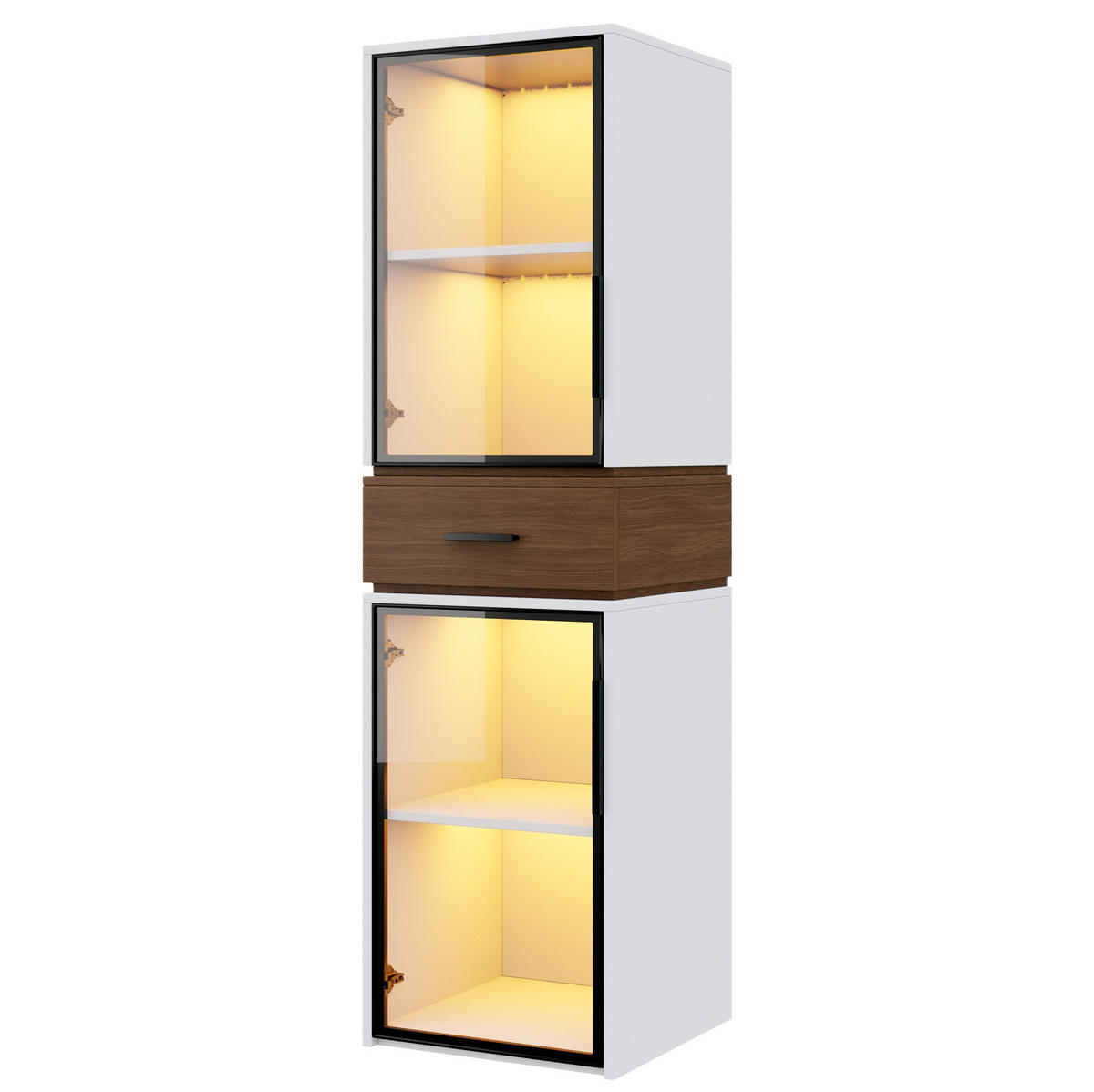 HIGHBOARD 40/40/200 cm in Weiß mit LED-Beleuchtung und Glastüren - Weiß, Holzwerkstoff (40/200/40cm) - Flora Grace