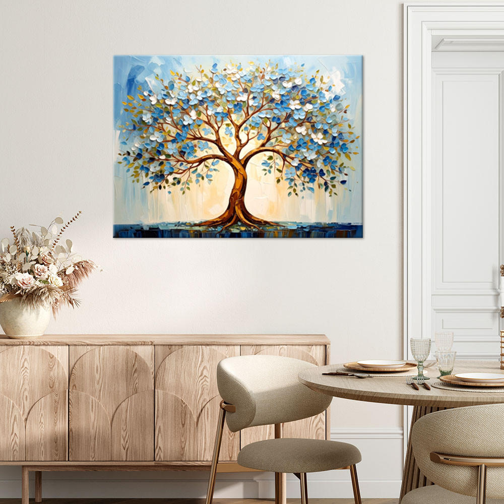 LEINWANDBILD 3D Blauer Baum des Lebens Blumen Abstraktion 120x80cm - Blau, Textil (120/80cm) - Feeby