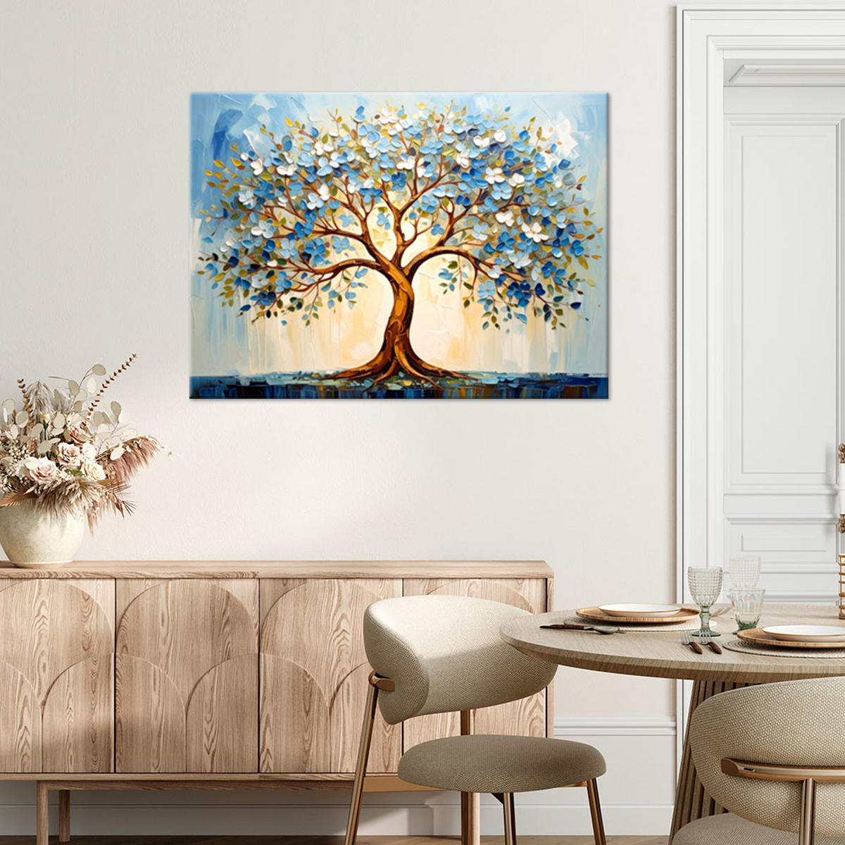 LEINWANDBILD 3D Blauer Baum des Lebens Blumen Abstraktion 120x80cm - Blau, Textil (120/80cm) - Feeby