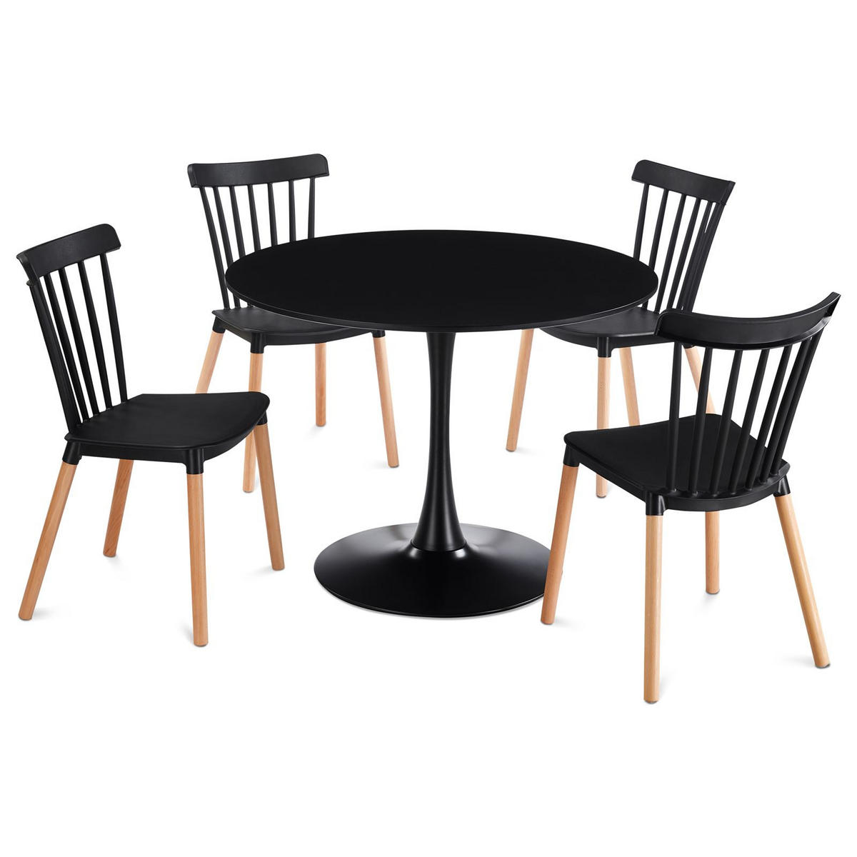 ESSGRUPPE LOIRE/RAVI 5er Set schwarz - Schwarz, Holzwerkstoff/Metall - IDIMEX