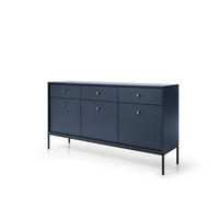 KOMMODE Molly Dunkelblau, Schwarze Beine, Dreitürige mit Schubladen - Schwarz/Dunkelblau, Holzwerkstoff/Metall (154/83/39cm) - Bettso