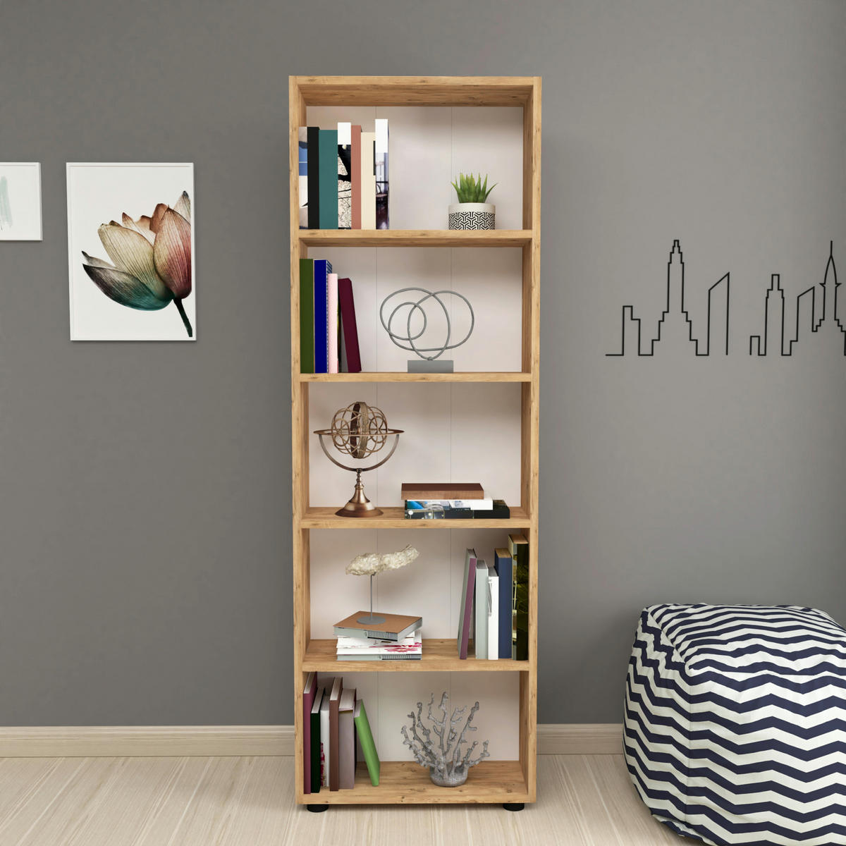 BÜCHERREGAL Vara - Eichefarben, Holzwerkstoff (55/172/20cm) - [en.casa]