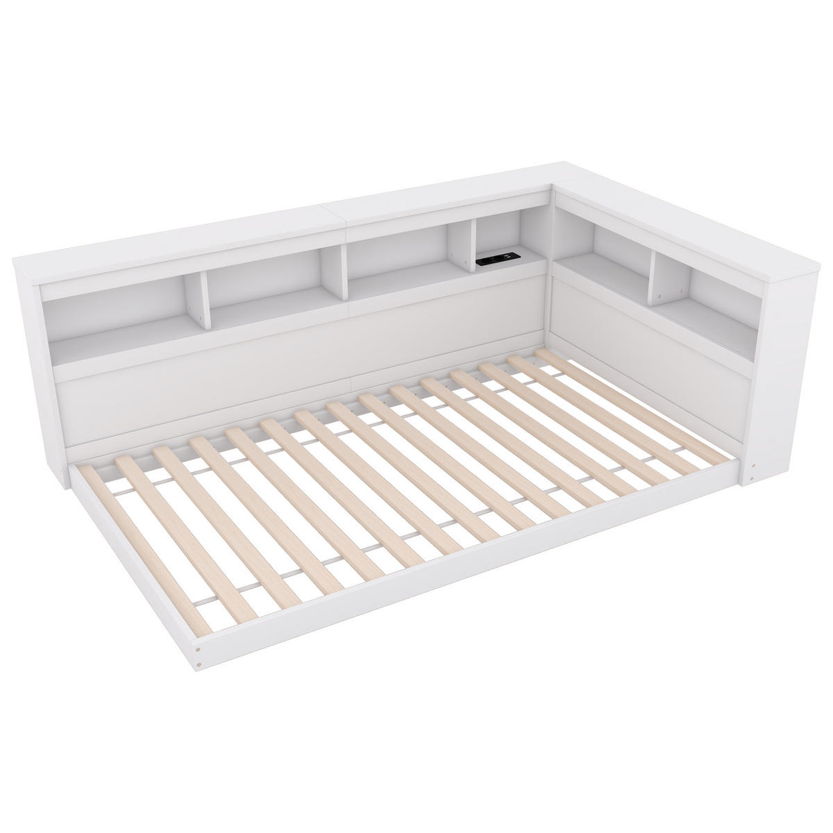 MULTIFUNKTIONSBETT 90/200 cm Weiß mit Steckdose und 2 USB-Anschlüssen - Weiß, Holzwerkstoff (90/200cm) - OKWISH