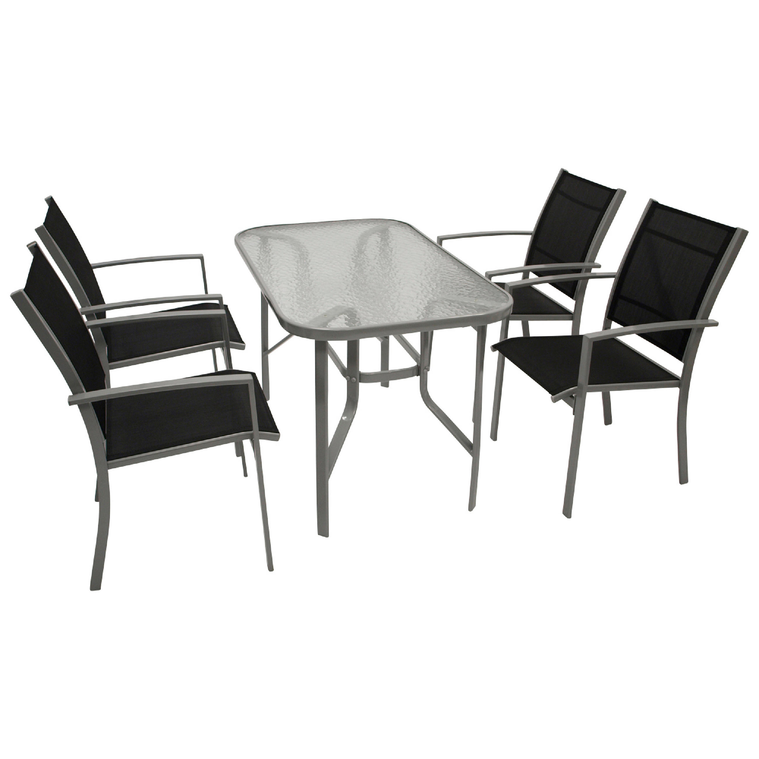 GARTEN-GARTEN-GARNITUR Leeds - Gartenessgruppe für 4 Personen - Gartenmöbel Set 5-teilig, Metall + Kunstgewebe schwarz - Schwarz, Metall - TPFGarden