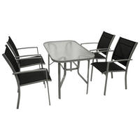 GARTEN-GARTEN-GARNITUR Leeds - Gartenessgruppe für 4 Personen - Gartenmöbel Set 5-teilig, Metall + Kunstgewebe schwarz - Schwarz, Metall - TPFGarden