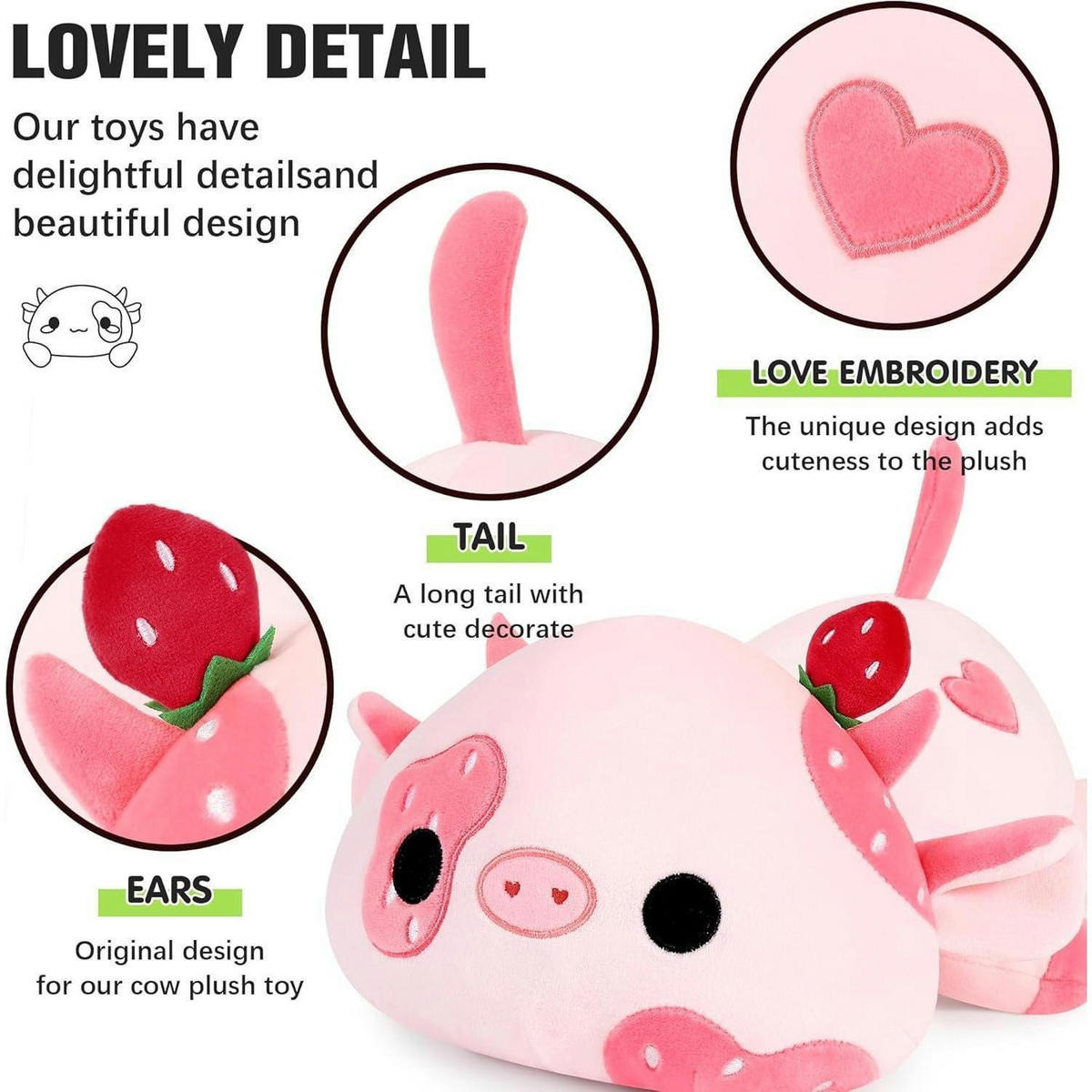 PLÜSCHTIER Kuh, Kawaii Milchkuh Kuscheltier in rosa - Rosa, Textil (20/30cm)