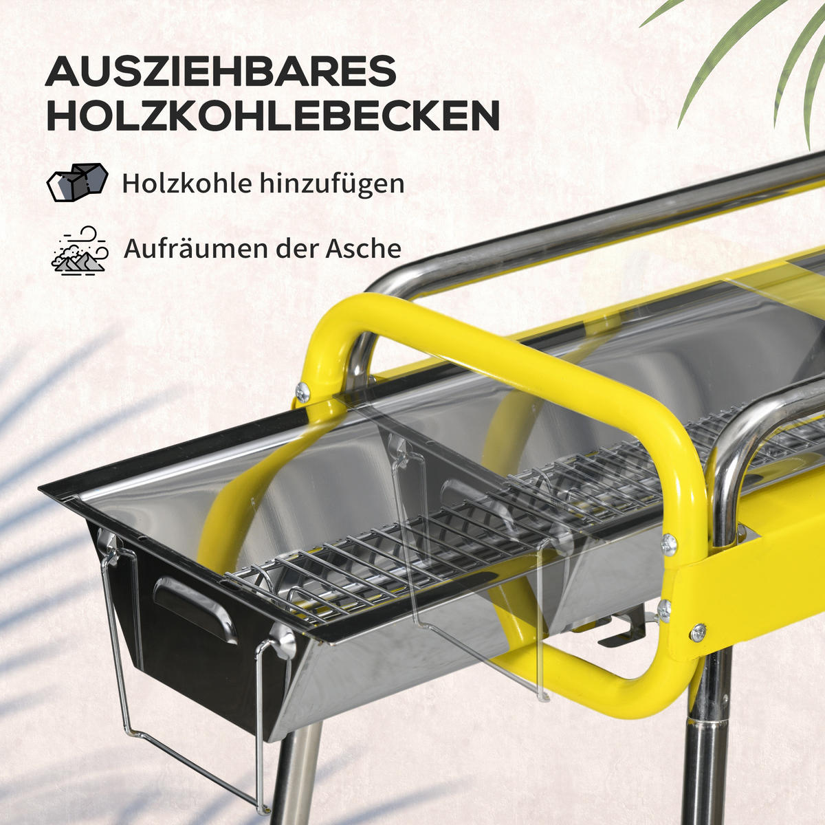 HOLZKOHLEGRILL - Gelb, Metall (43/72/85cm) - Outsunny