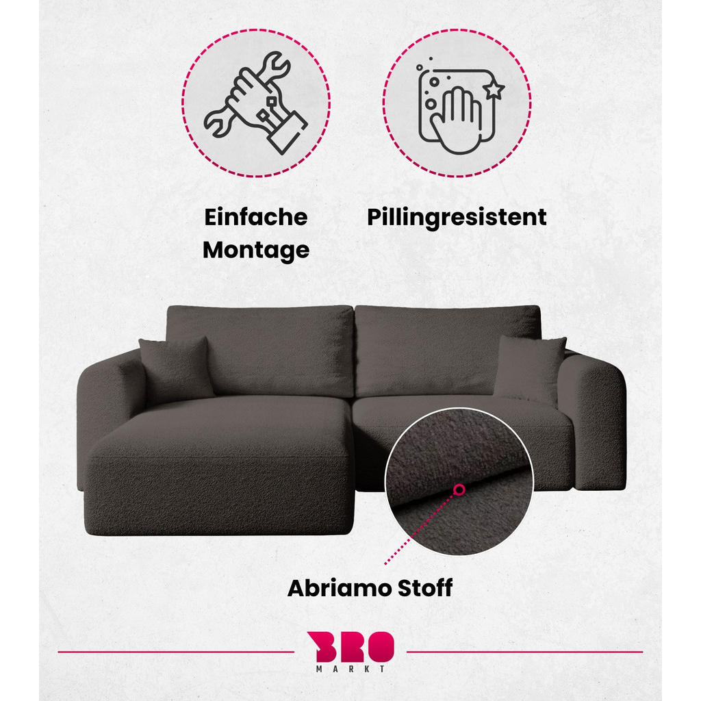 Thumbnail - Bromarkt Ecksofa, Braun, Textil, 3-Sitzer, L-Form,L-Form, 248x165 cm, Wohnzimmer, Sofas & Couches, Wohnlandschaften, Eck...