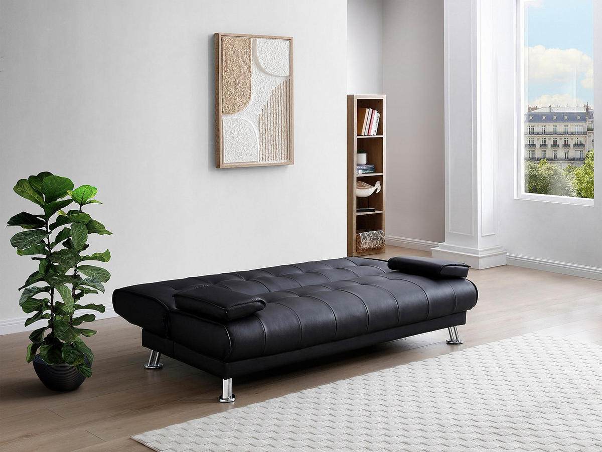 SCHLAFSOFA - 3 Personen - Kunstleder - Schwarz - - Schwarz, Leder (192/91/91cm) - Vente-Unique