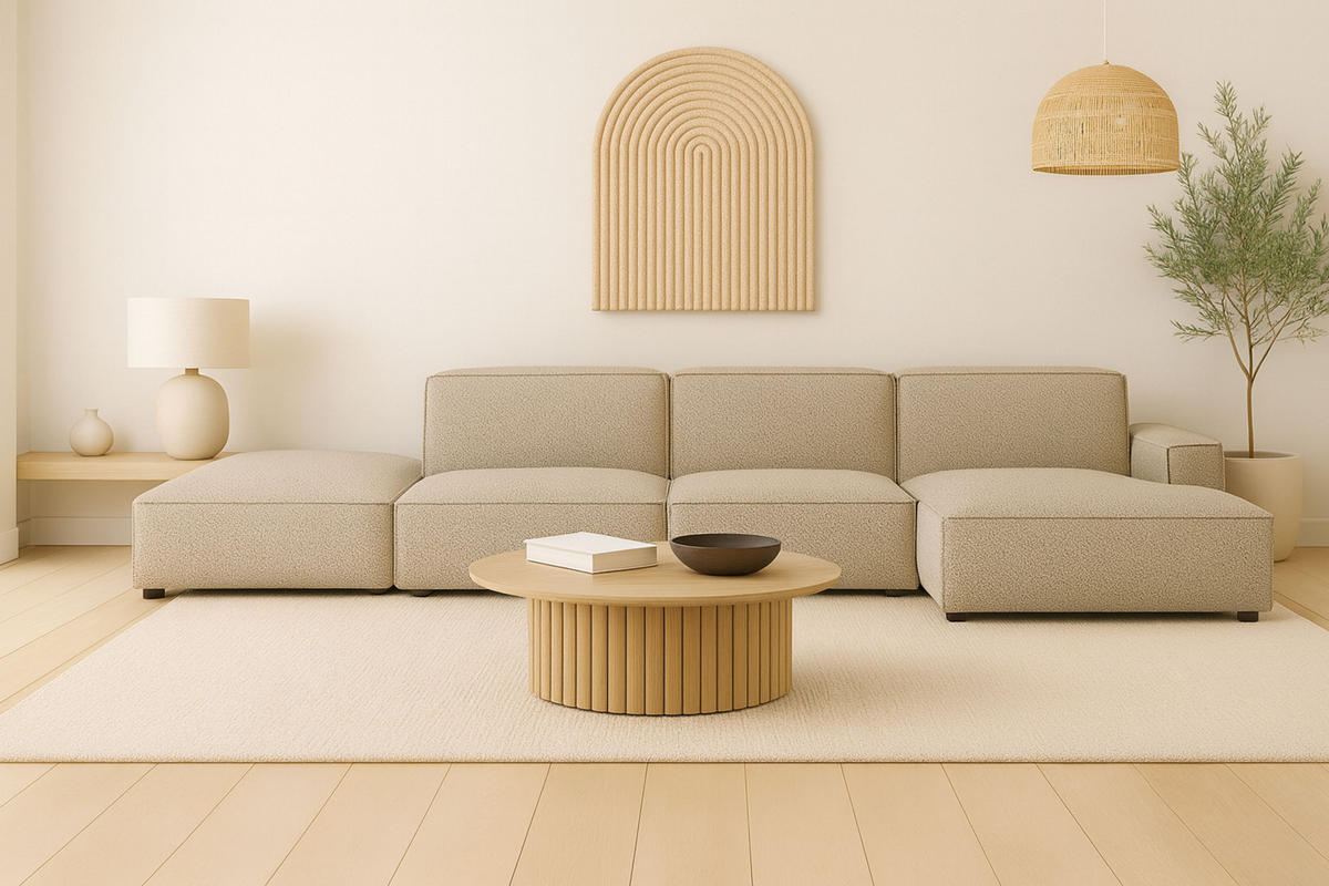 ECKSOFA Cursal L-Form, Stoff Artico, Beige + Hocker, Rechts - Sandfarben, Holz (341/166cm) - Kaiser Möbel