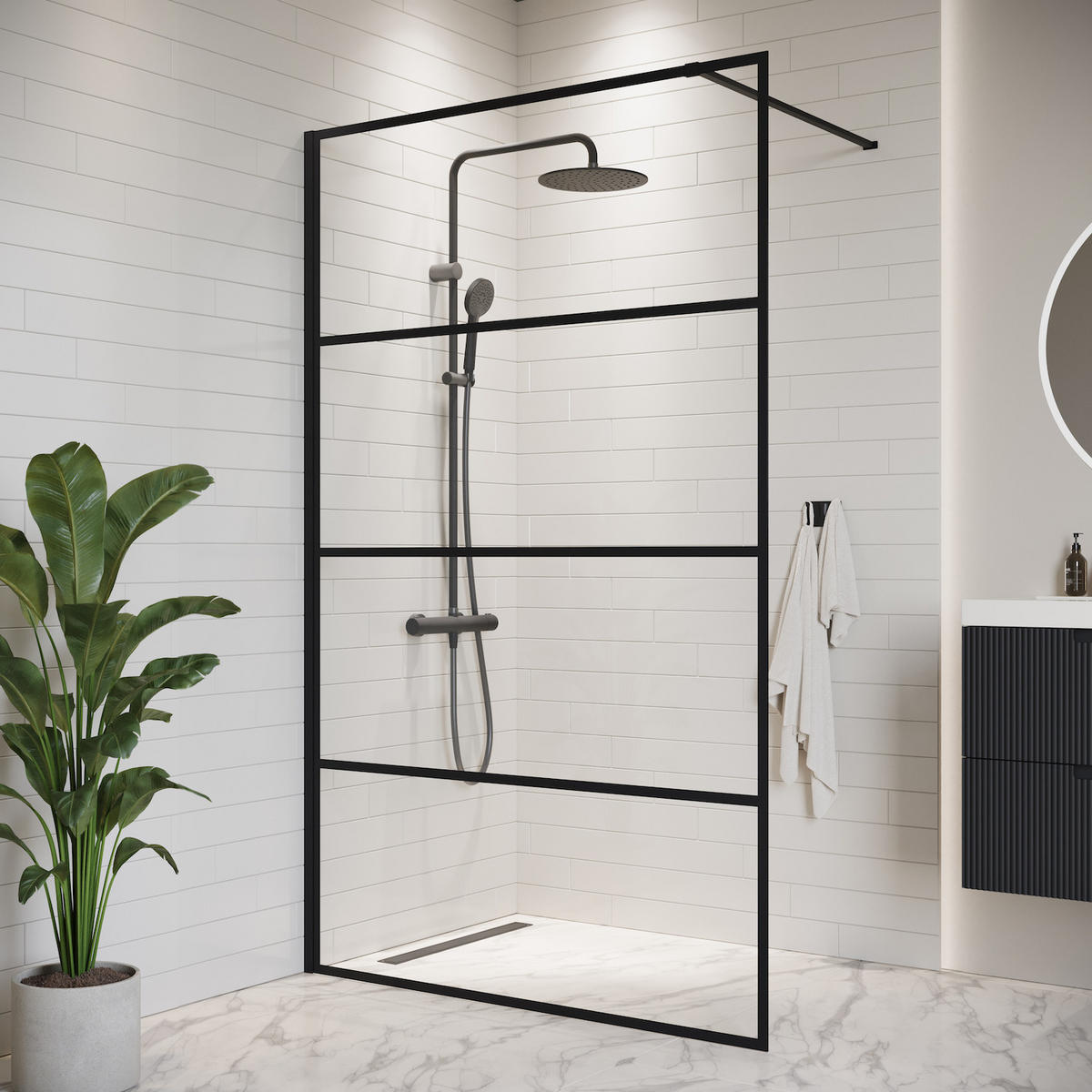 DUSCHWAND Essos - 100 x 200 cm - Schwarz - Walk-In Duschabtrennung aus Sicherheitsglas - Schwarz, Glas (100/200cm) - Badplaats