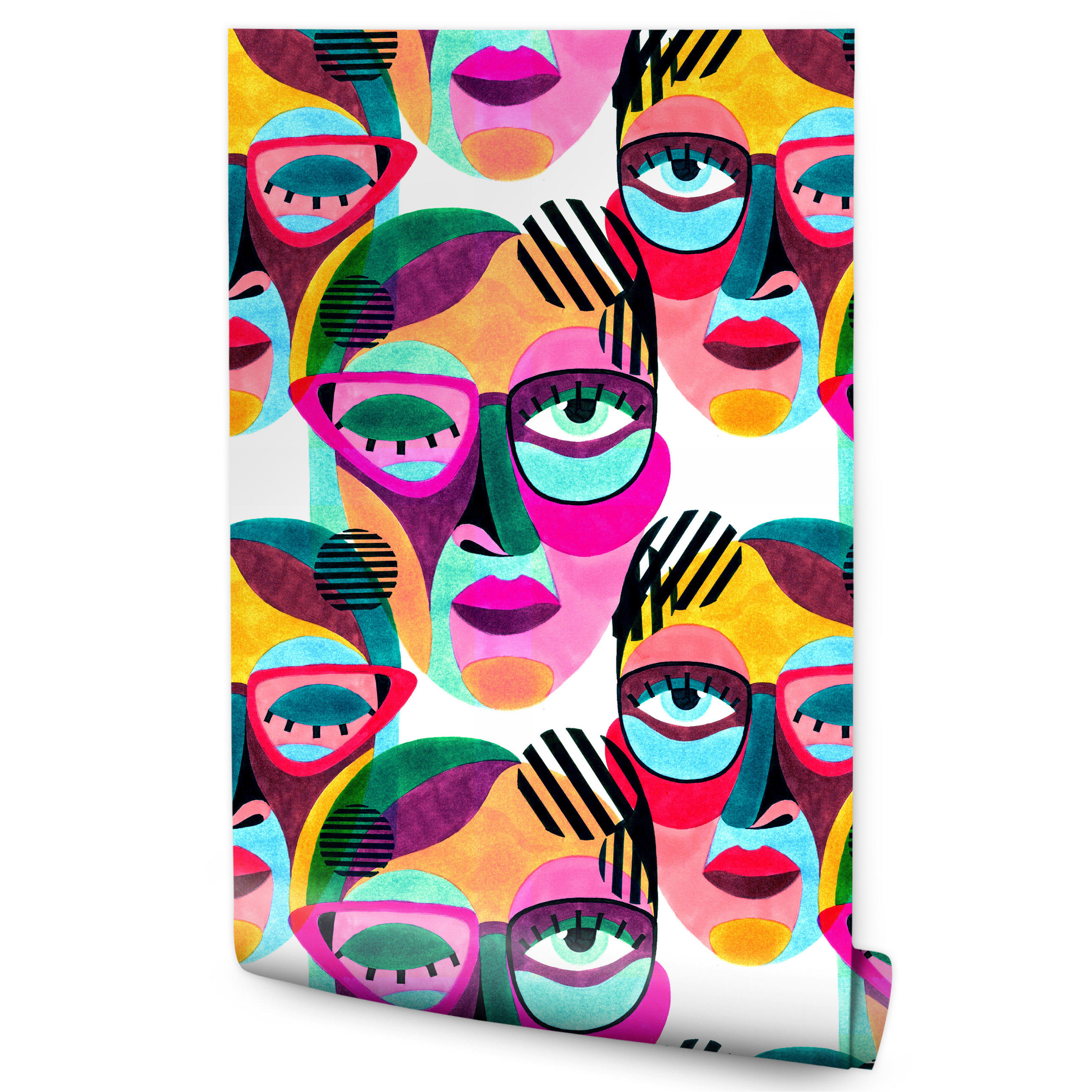 VLIESTAPETE Pop-Art-Gesichter – Bunt – 50x1000 cm - Multicolor, Papier (50/1000cm) - Muralo
