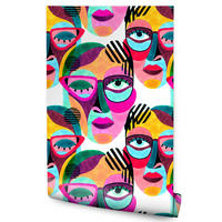 VLIESTAPETE Pop-Art-Gesichter – Bunt – 50x1000 cm - Multicolor, Papier (50/1000cm) - Muralo