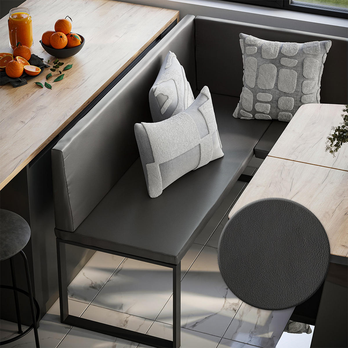 ESSZIMMER-ECKBANK Ravon Schwarz 150 x 150 cm - Schwarz, Textil (150/87/150cm) - Vicco