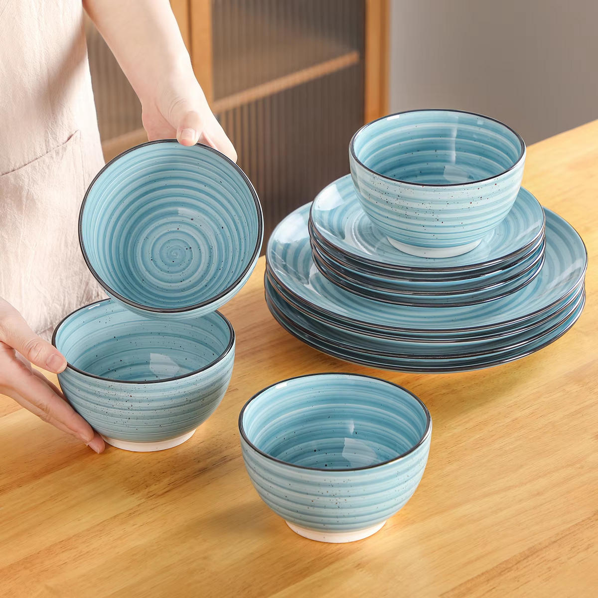 KOMBISERVICE 12-teilig, Blau, Teller- und Schüsselset für 4 Personen - Blau, Keramik (26.8/3/26.8cm) - Kaket