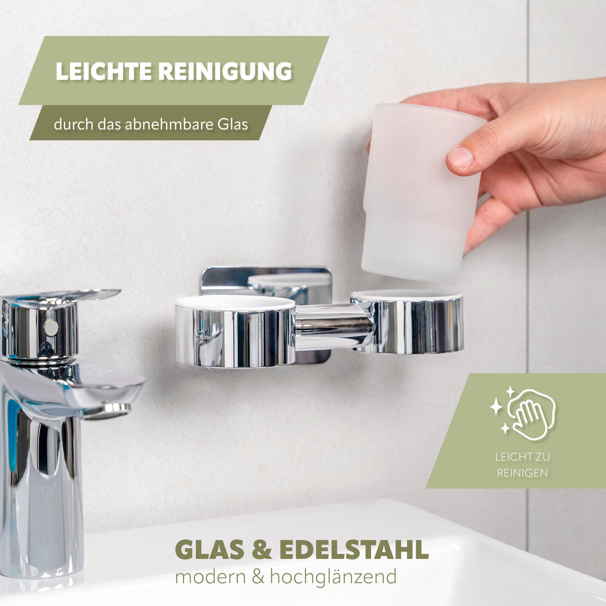 DOPPEL-GLASBECHERHALTER LUCENTE TAPE - Chromfarben, Metall (18.5/11/10cm) - bremermann