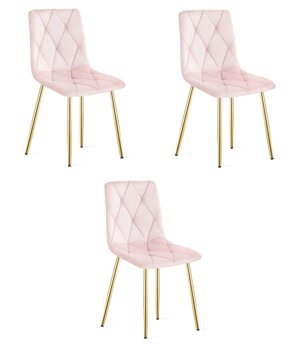 ESSZIMMERSTUHL 3-er Set TYRA hellrosa Sitz, Beine in Holzfarbe - Hellrosa/Eichefarben, Textil (44.5/87/54.5cm) - Valora