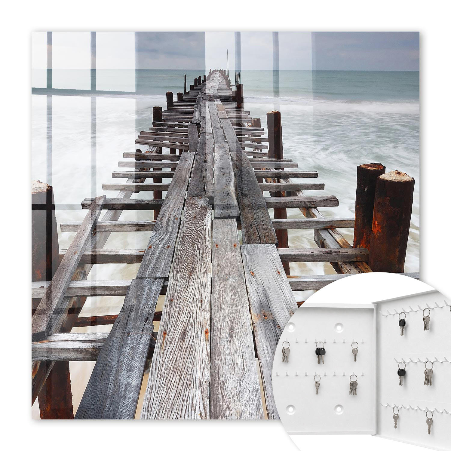 SCHLÜSSELBOX Weiß 30x30 cm – Türöffnung nach rechts - Endloser Hafen - Grau, Metall (30/30/5cm) - TULUP
