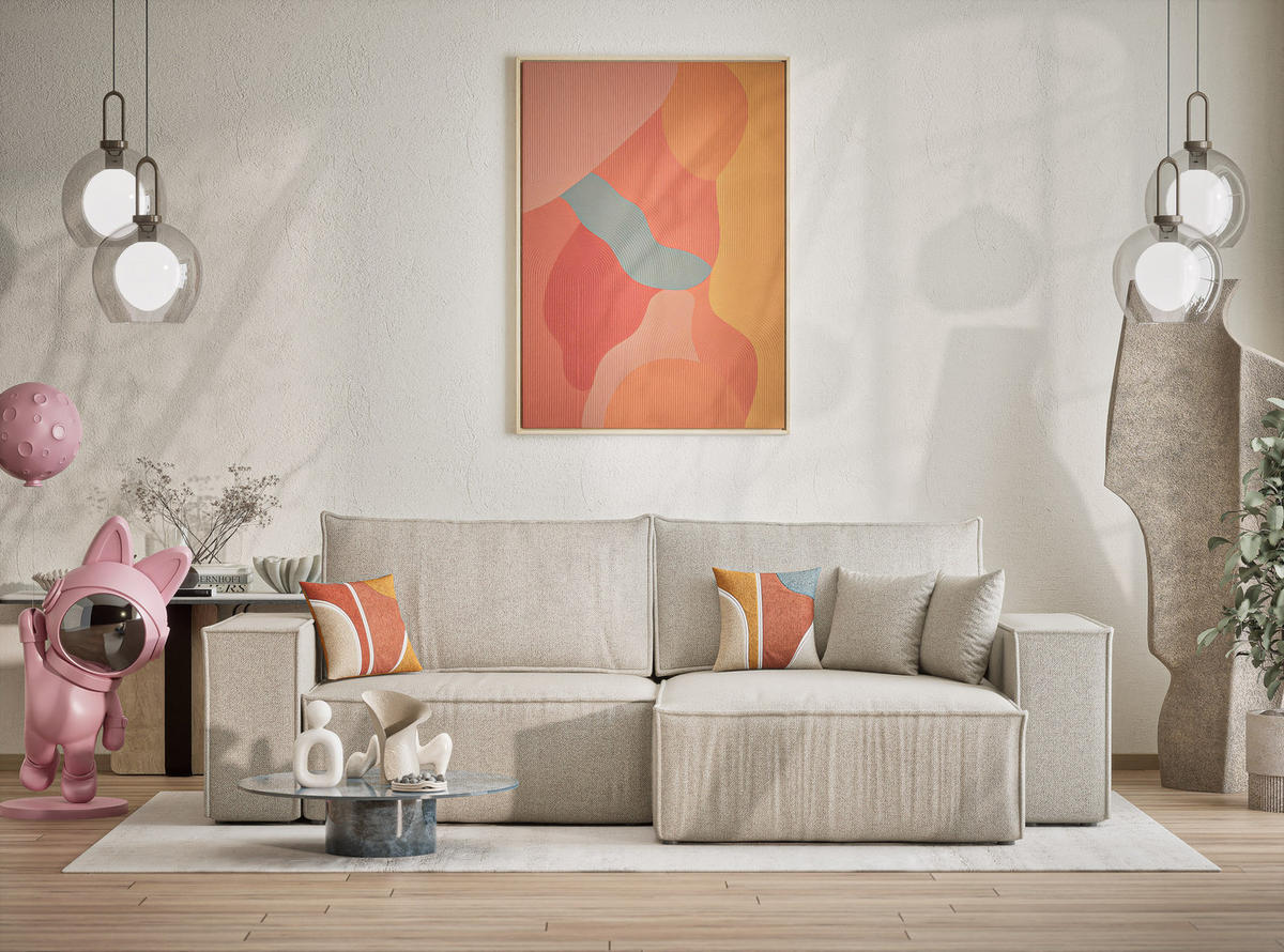 ECKSOFA MIT SCHLAFFUNKTION Zaya Beige Webstoff - Schwarz/Grau, Holz/Holzwerkstoff (255/148cm) - Maison de Reve