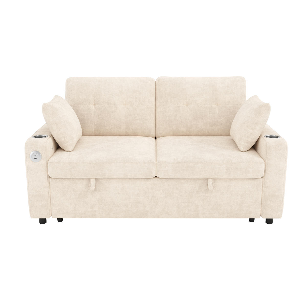 SOFA NA RAZVLAČENJE 2-sjedalo u bež boji s funkcijom spavanja, chenille - bež/crna, drvni materijal/tekstil (141.5/83.5/131cm) - CHICFURN