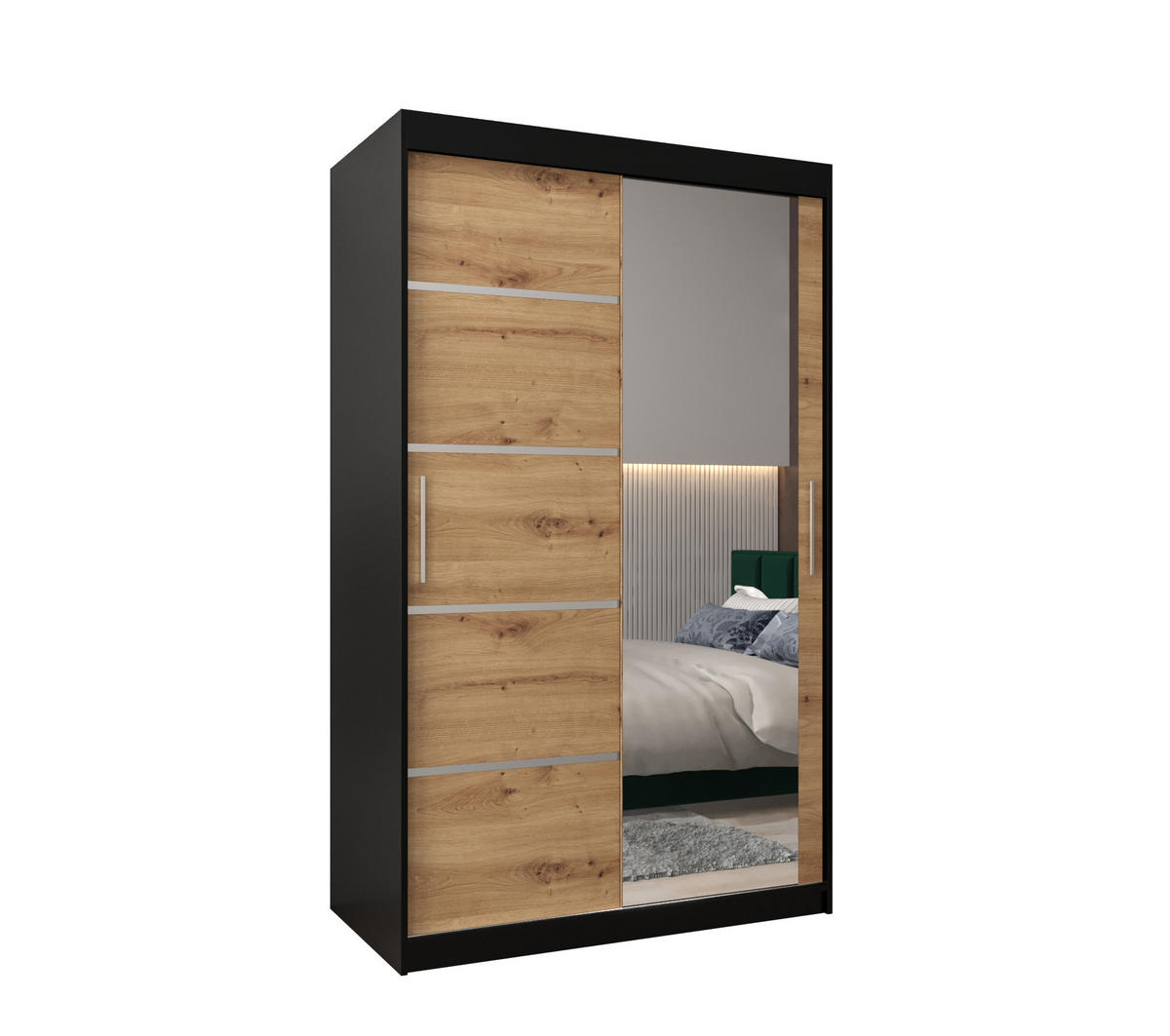 SCHWEBETÜRENSCHRANK 200/120/62 2-türig - Silberfarben/Schwarz, Holz/Kunststoff (120/200/62cm) - Abiks Möbel