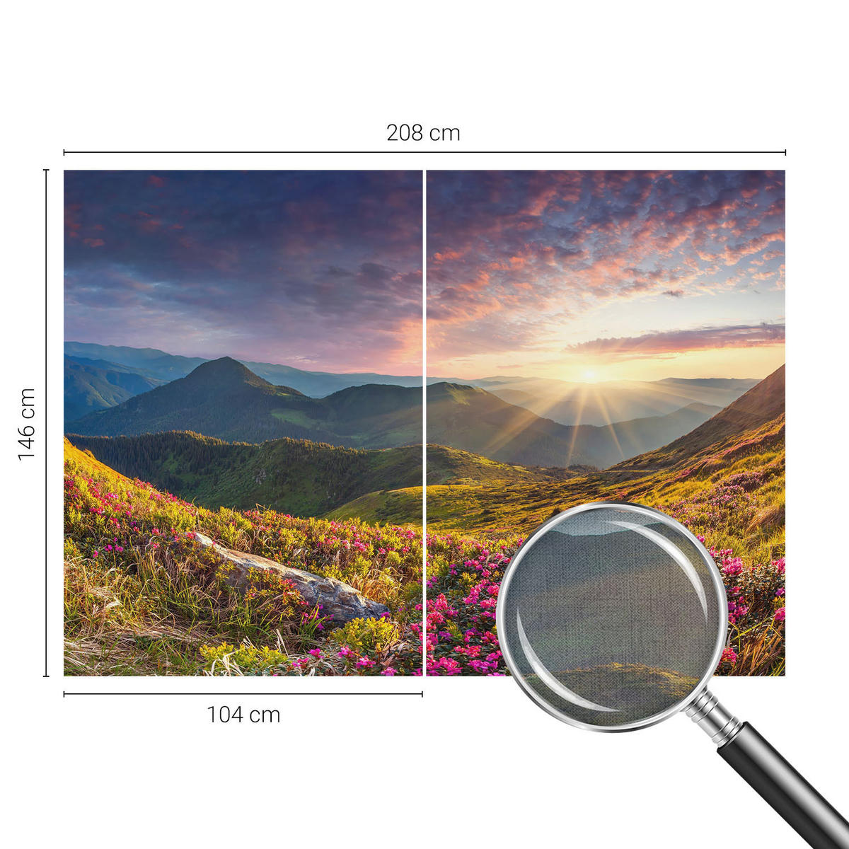 FOTOTAPETE 208x146 cm - Bergpanorama - Grün, Textil (208/146cm) - Wallfluent