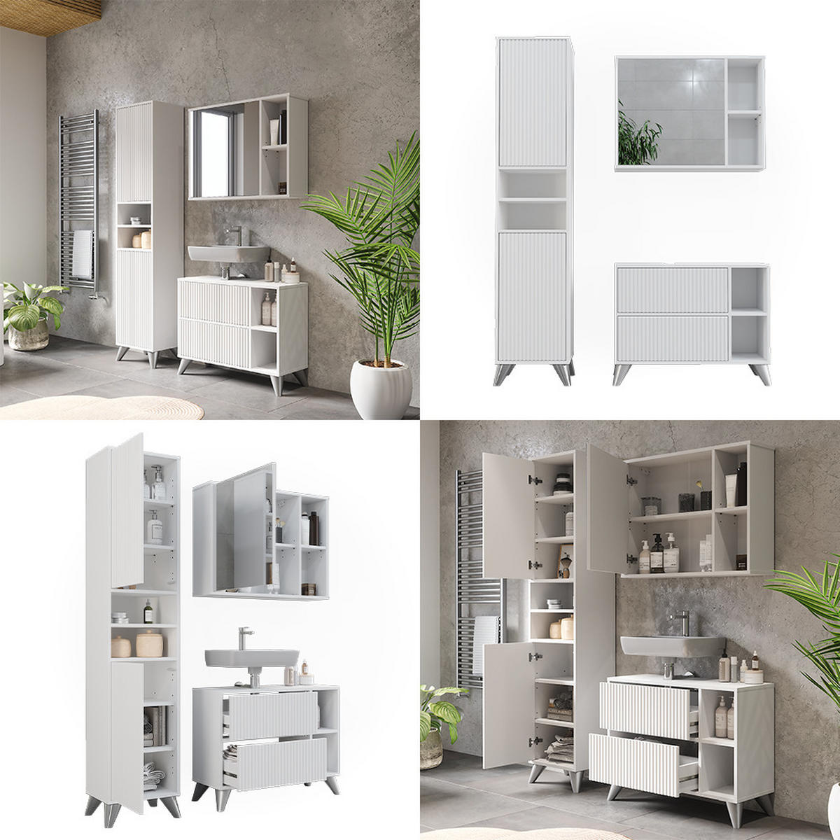 BADMÖBEL-SET Leano Weiß 80 cm, Set 3 - Weiß, Holzwerkstoff (80/62/30cm) - Vicco